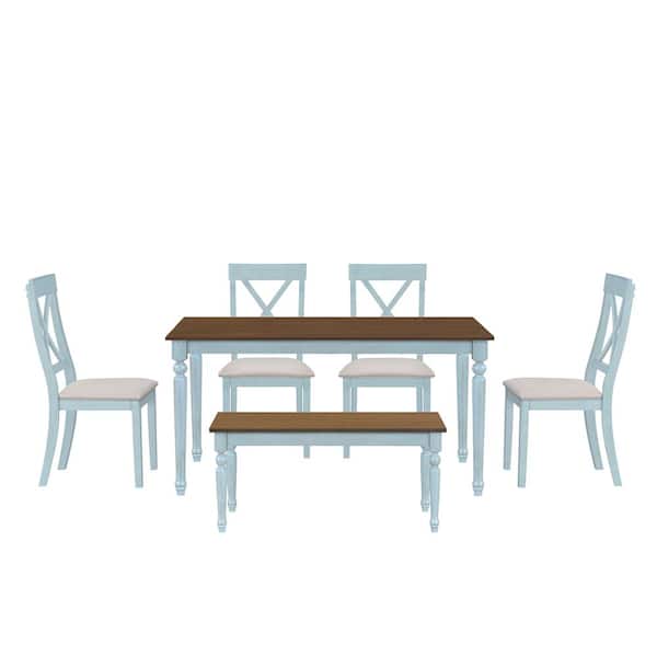 ATHMILE 6-Piece Walnut MDF Top Table Set (Seats-5)