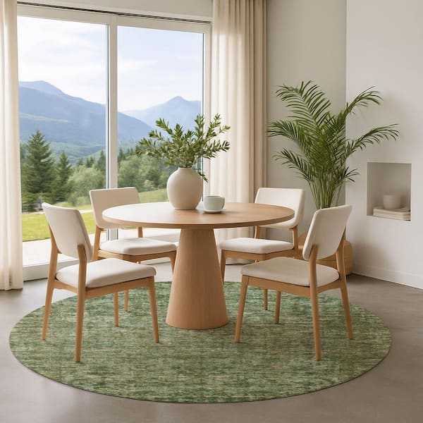 Mayfield Premium Machine Washable Abstract AMF1744 Olive 8 ft. x 8 ft. Round Rug