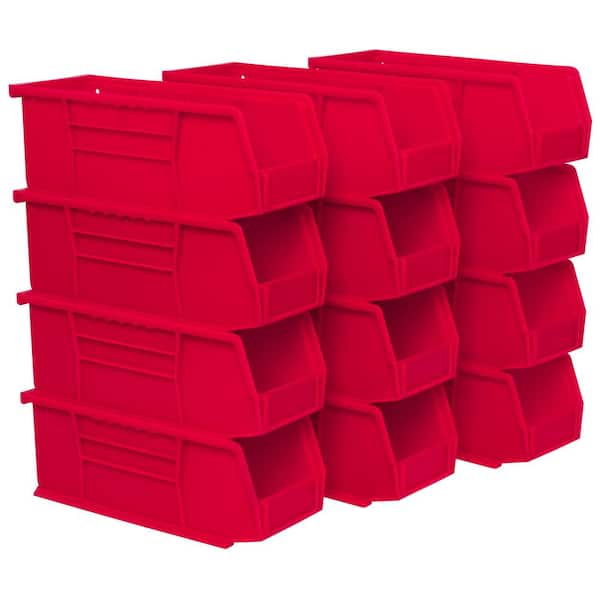 Akro-Mils 30224 Series, 4 1/8 in. W x 10 7/8 in. D x 4 in. H, Red Plastic Stackable Storage Bins Hanging Organizer, 12-Pack
