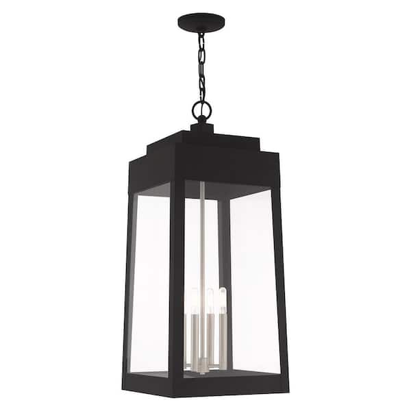 Light Black Outdoor Pendant Lantern, Large Outdoor Hanging Light Fixtures