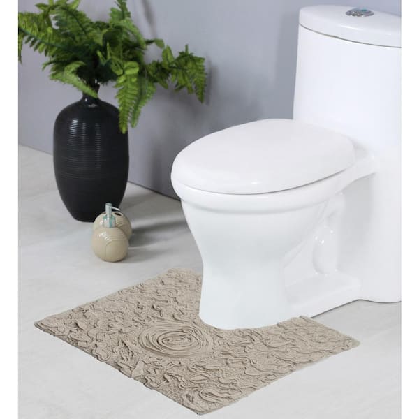 HOME WEAVERS INC Bell Flower Collection 100% Cotton Tufted Bath Rugs, 20 in. x20 in. Contour, Linen
