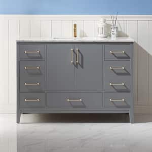 Sutton 48 in. Bath Vanity in Gray with Carrara Marble Vanity Top in White with White Basin