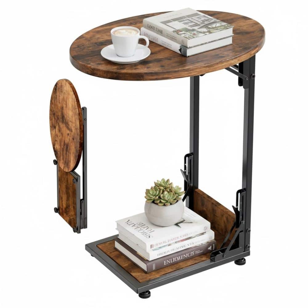 Outdoor/Indoor Brown Folding C-Shaped Side Table, Metal Frame End Couch Tables Coffee Table price history on PriceWatchPro