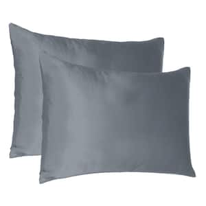 Amelia Dark Gray Solid Color Satin Standard Pillowcases (Set of 2)