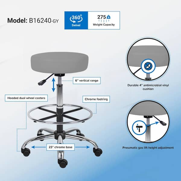 Boss CareSoft Medical/Drafting Stool with Back Cushion, Black