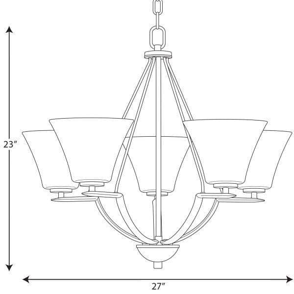 Bravo 5-Light Brushed Nickel Chandelier with White Etched Glass Shades