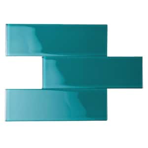 Glass Subway 3 in. x 9 in. x 6mm Wall Tile Case - Dark Teal (27 Piece, 5 Sq.ft.)
