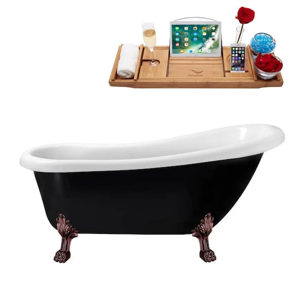 Streamline 61 in. Acrylic Clawfoot Non-Whirlpool Bathtub in Glossy Black,Matte Oil Rubbed Bronze Clawfeet And Drain