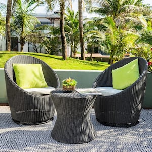 Barletta Swivel 3 Piece Wicker Outdoor Bistro Set with White Cushions