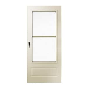 300 Series 32 in. x 80 in. Almond Universal 3/4 Light Mid-View Aluminum Storm Door with Black Handle Set