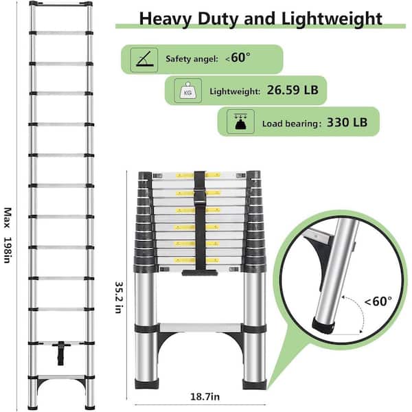 BOWEITI 14.5FT Telescoping Ladder – Folding A-Frame With Balance Bar & Wheels, 330 Lb Capacity, Multi-Purpose For Home & Outdoor Work