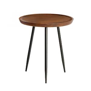Chervey 23 in. x 21 in. x 21 in. Walnut Round Mango Wood and Iron Side Table