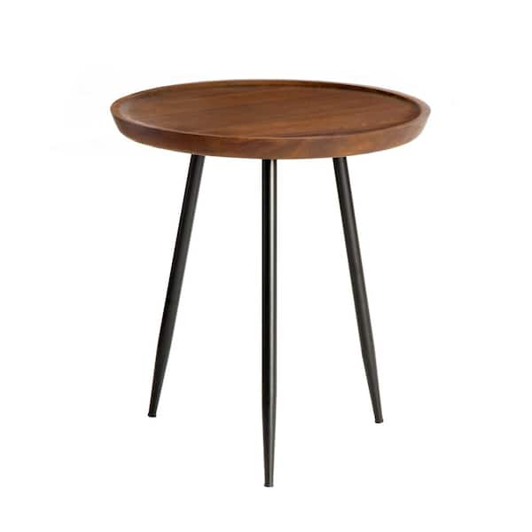 MH LONDON Chervey 23 in. x 21 in. x 21 in. Walnut Round Mango Wood and Iron Side Table