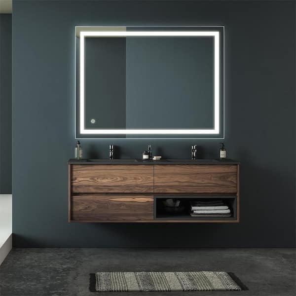 WELLFOR 32 in. W x 24 in. H Rectangular Frameless Dimmable Anti-Fog Wall-Mounted Bathroom Vanity Mirror