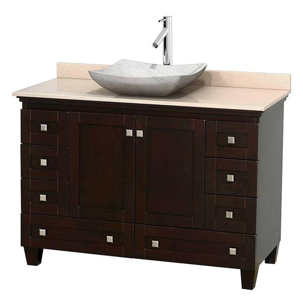 Wyndham Collection Acclaim 48 in. W Vanity in Espresso with Marble Vanity Top in Ivory and White Carrara Marble Sink