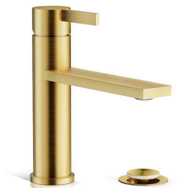 Phiestina Single Handle  Bathroom Sink Basin Faucet, Brushed Gold Low Arc Single Hole Faucet, with Metal Pop-up Drain