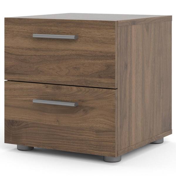 Tvilum Austin 2Drawer Walnut Nightstand 16.65 in. H x 15.75 in. W x 15.85 in. D 70070dj The