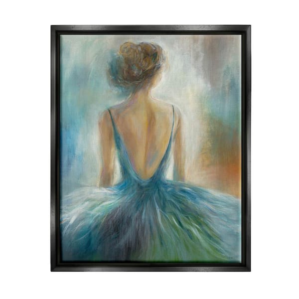 The Stupell Home Decor Collection Ballet Girl Blue Orange Figure Painting by Third and Wall Floater Frame People Wall Art Print 25 in. x 31 in. .
