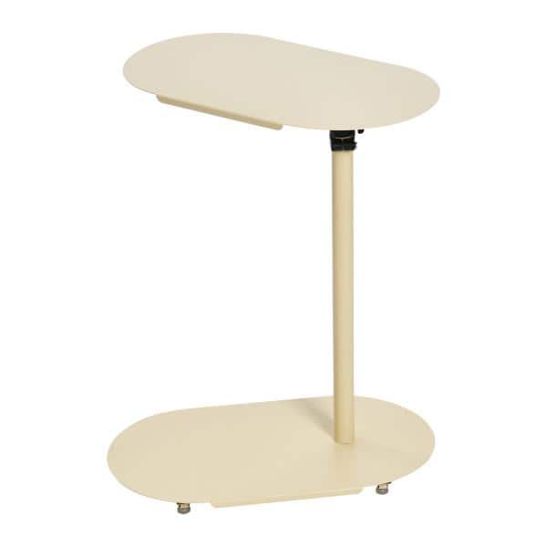 Beige Adjustable Metal C-Shaped End Table