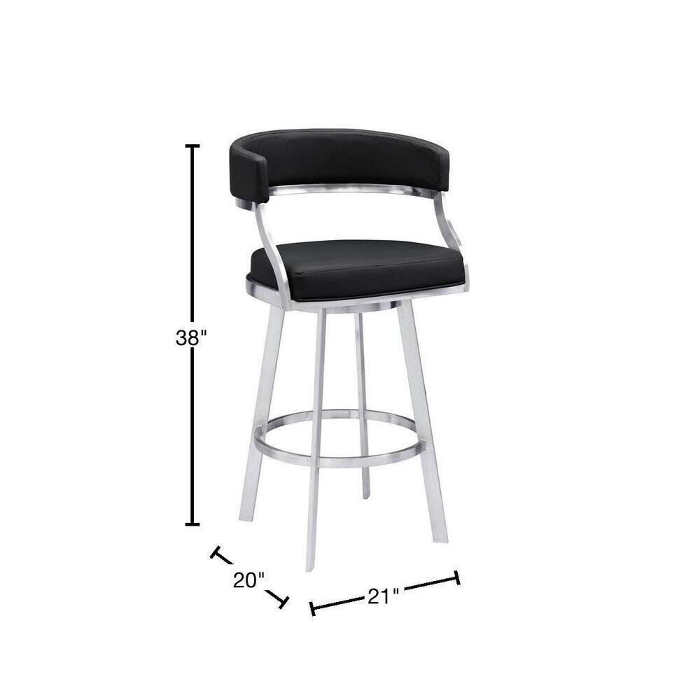 Saturn 26" Swivel Counter Stool in Black Faux Leather and Stainless Steel