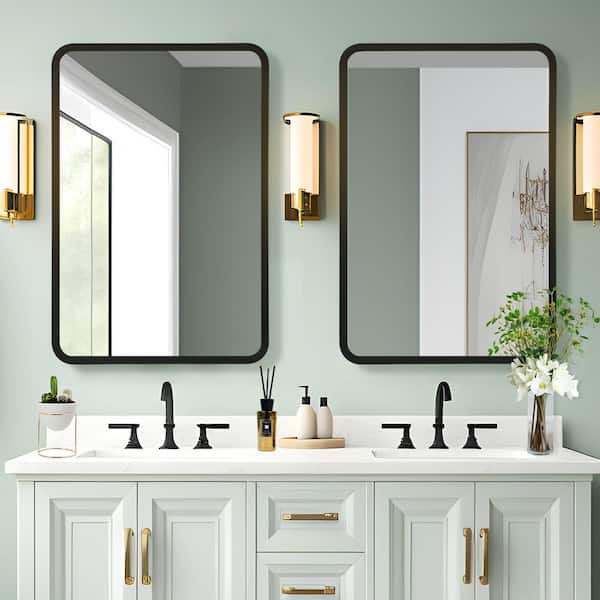 16 in. W x 24 in. H Rectangular Recessed Surface Mount Medicine Cabinet Mirror Black
