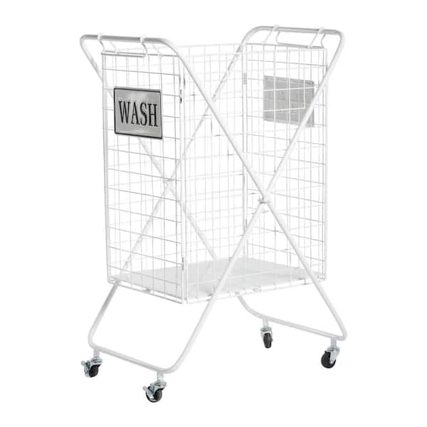 Litton Lane 32 in. White Metal Farmhouse Storage Basket