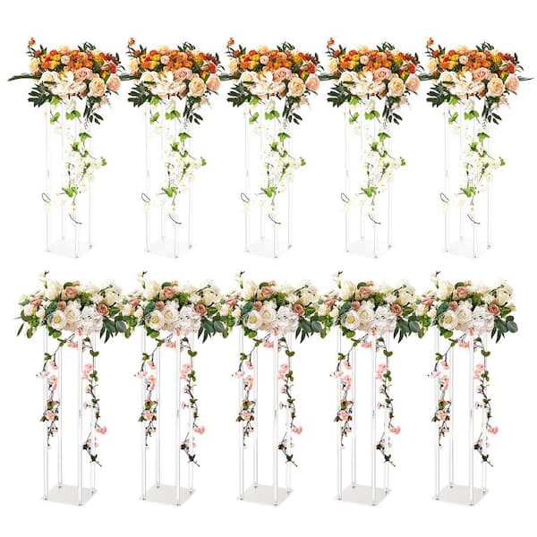 VEVOR 10-Piece 23.6 in. 60 cm High Wedding Flower Stand with Acrylic Laminate Acrylic Vase Column Geometric Centerpiece Stands