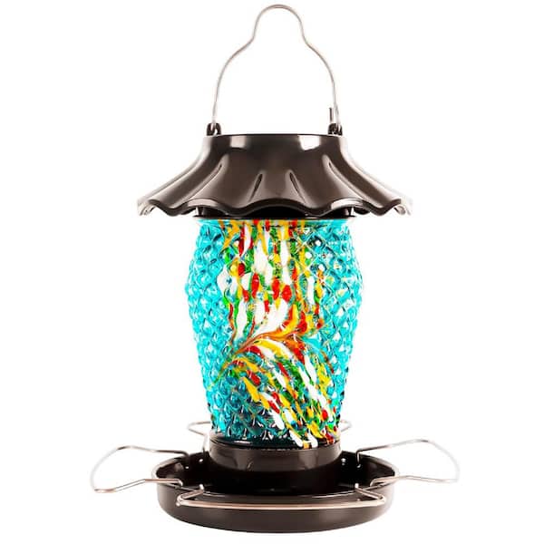 Justincity Color Changing Diamond Shape Seed Feeder Hand-Blown Glass Weatherproof Lighted Lantern Cardinal Feeder 4.2 lbs. 1-Pack