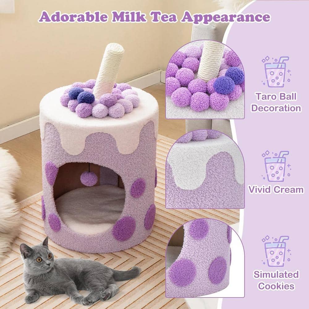 Purple Bubble Tea Cat Tree Tower with Sisal Scratching Post