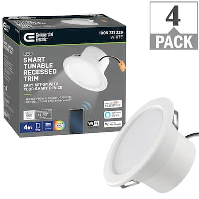 4 in. T20 Smart Hubspace Color Selectable CCT Integrated LED Recessed Light Trim (4-Pack) Works with Amazon and Google
