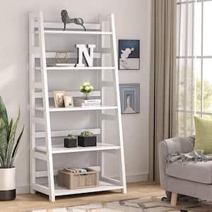 Gallun 56.5 in. White Wood 5-Shelf Ladder Bookcase with Large Weight Capacity