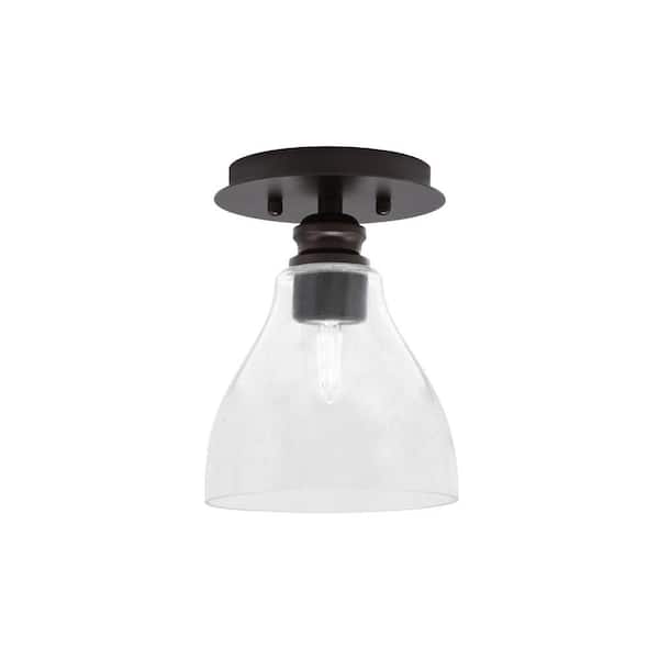 Unbranded Albany 1-Light 6.25 in. Espresso Semi-Flush with Clear Bubble Glass Shade