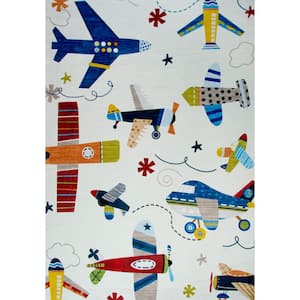 Kids Airplane Soft Playmat Cream 7 ft. x 10 ft. Indoor Soft Area Rug