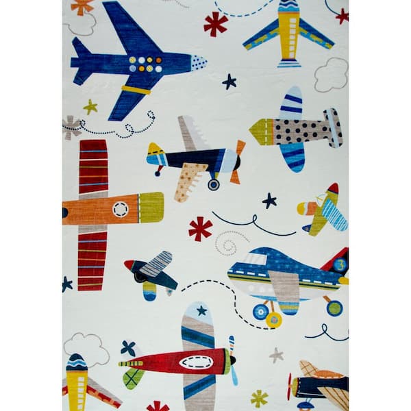 Kids Airplane Soft Playmat Cream Indoor Soft Area Rug