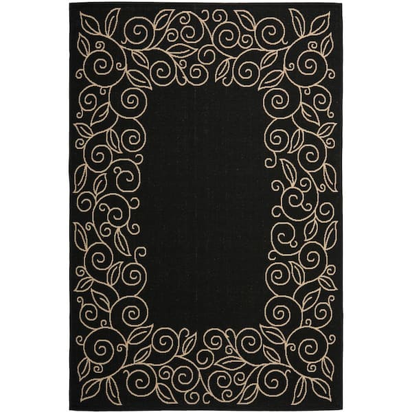 SAFAVIEH Courtyard Black/Beige 5 ft. x 8 ft. Floral Indoor/Outdoor Patio  Area Rug