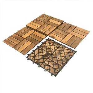 12 in. x 12 in. Acacia Wood Interlocking Flooring Deck Tile Checker Pattern Brown 12 Slats (10-Pack)