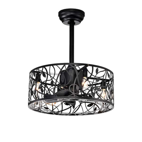 Achilles 18 in. Industrial Indoor Black Ceiling Fan with Cage Lampshade and Angled Ceiling