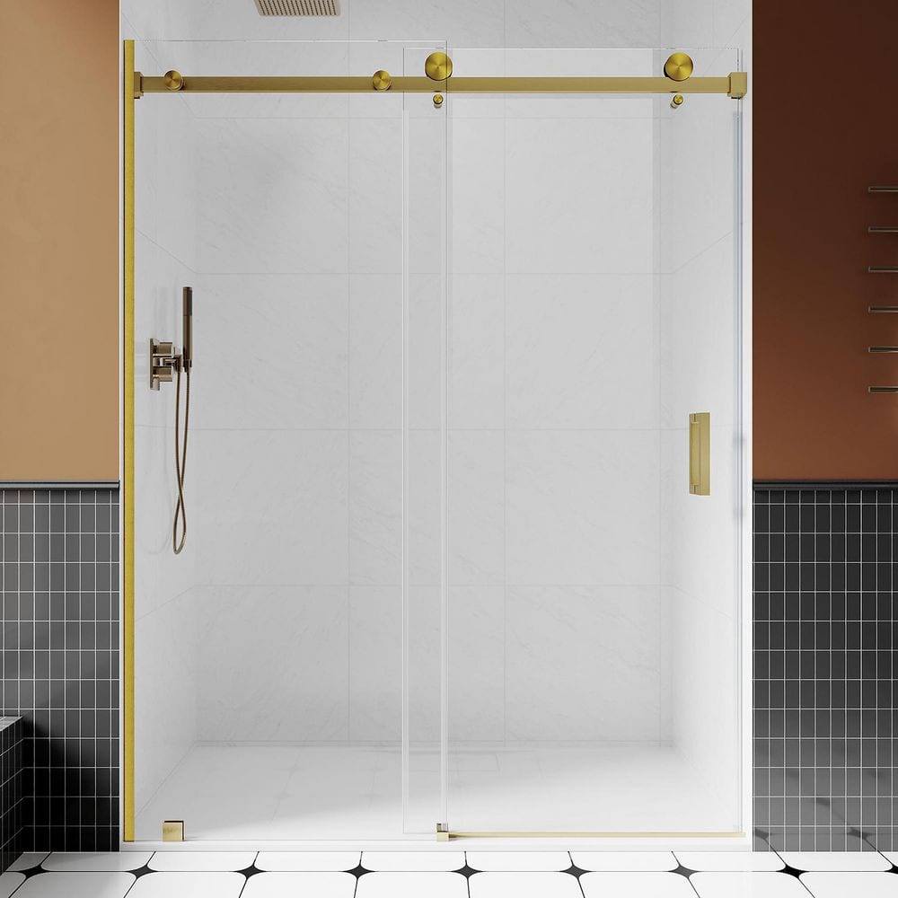 UKS05 56 to 60 in. W x 76 in. H U-Channel Sliding Frameless Shower Door in Satin Brass, EnduroShield 3/8 in. Clear Glass price history on PriceWatchPro