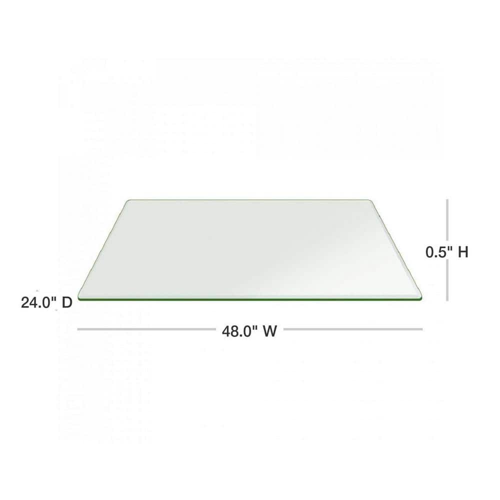 Clear Tempered Glass Rectangle Table Top with Beveled Edge, 24" x 48"