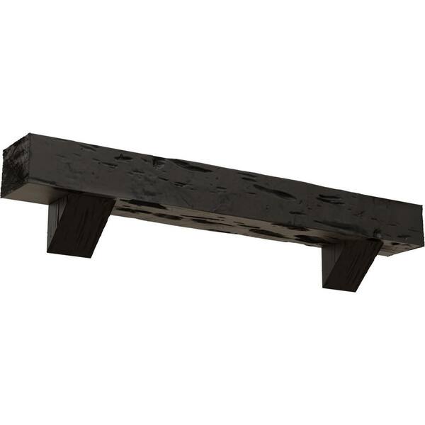 Ekena Millwork 8 in. x 12 in. x 3 ft. Pecky Cypress Faux Wood Fireplace Mantel Kit, Breckinridge Corbels, Burnished Cedar