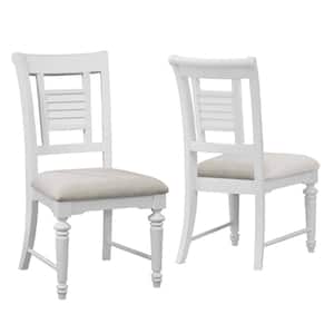 Cottage Traditions Eggshell White Wood with Fabric Seat and Decorative Back Dining Chair (Set of 2)