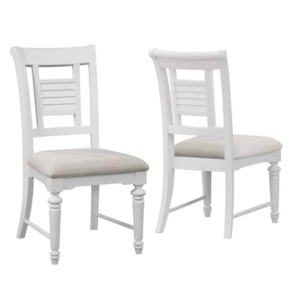 American Woodcrafters Cottage Traditions Eggshell White Wood with Fabric Seat and Decorative Back Dining Chair (Set of 2)
