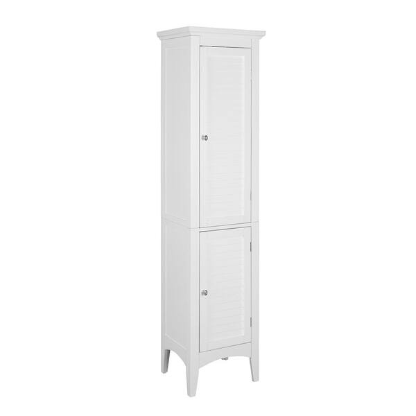 Tall White Finish Slim Linen Tower Bathroom Towel Storage Cabinet Wood Organizer 