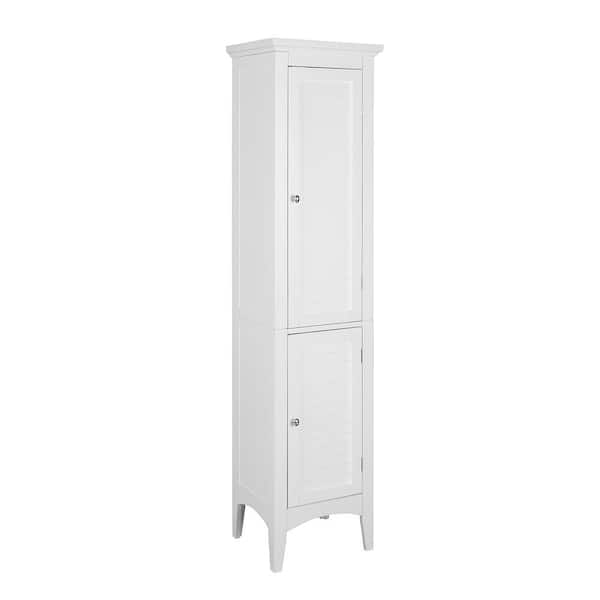 Teamson Home Glancy 15 in. W x 13 in. D x 63 in. H Freestanding Bathroom Storage Slim Linen Cabinet with 2-Shutter Doors in White