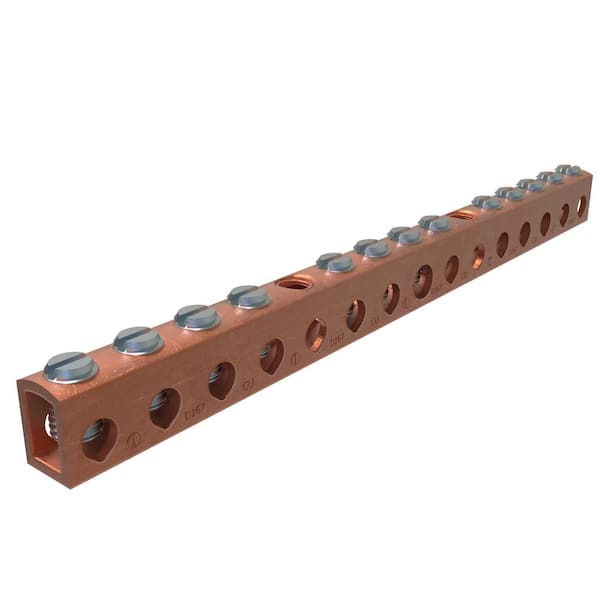 ILSCO Copper Neutral Bar Connector, Conductor Range 4-14 Main, 6-14 Tap, 13 Ports