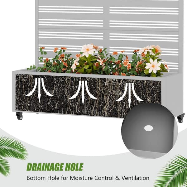 SpassWay White Galvanized Steel Planter Box with Trellis and