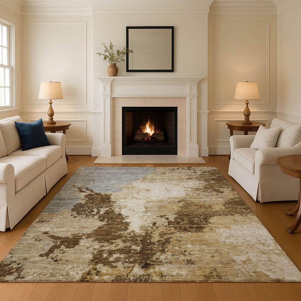 Mayfield Premium Machine Washable Abstract AMF1652 Brown 3 ft. x 5 ft. Area Rug price history on PriceWatchPro