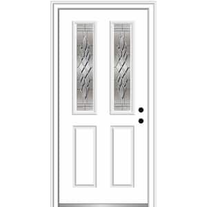 36 in. x 80 in. Grace Left-Hand Inswing 2-Lite Decorative Primed Fiberglass Prehung Front Door on 6-9/16 in. Frame