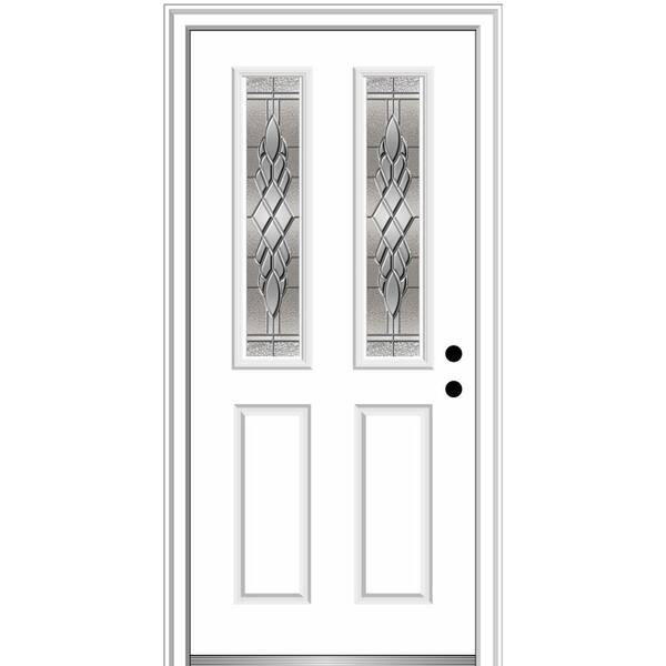 MMI Door 30 in. x 80 in. Grace Left-Hand Inswing 2-Lite Decorative 2-Panel Primed Steel Prehung Front Door, 4-9/16 in. Frame