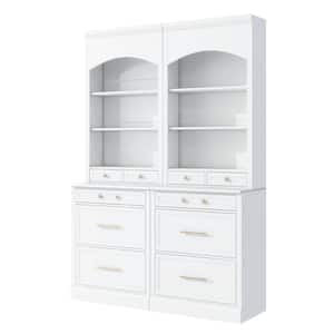 White Freestanding Kitchen Pantry Tall Kitchen Hutch Cabinet with 5 Storage Drawers and Adjustable Shelf (Set of 2)